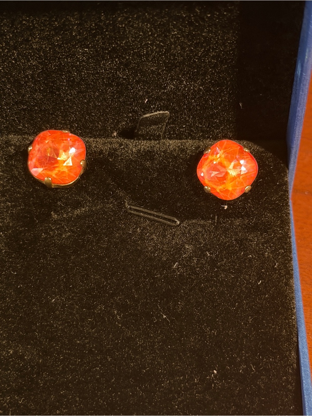 Catherine Popesco Bright Orange Faceted Crystal Stud Earrings
